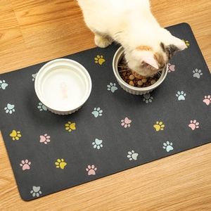 Yetstock Cat Food Mat Absorbent Dog Mat for Food and Water Non Slip Quick Dry Dog Bowl Mats for Floors 19" X 12" Paw Dark Gray