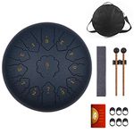 KUDOUT Steel Tongue Drum 12 inches 13 Notes Percussion Instrument C Major, Handpan Tank Drum with Bag,Rubber Mallets for Musical Education Concert Mind Healing Yoga Meditation, Xmas Gift -Dark Blue