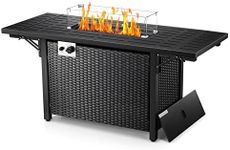 Havato Propane Fire Pit Table,50,000 BTU Gas Fire Pit Table,with Lava Rock,Glass Wind Cover,Imitation Rattan Weave Texture,Quick Auto Ignition Gas Firepit for Outside Picnic Backyard Garden