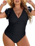 Blooming Jelly Women's Tummy Control Swimsuit One Piece Full Coverage Plus Size Bathing Suit Retro Ruffle Swimwear, Black, XL