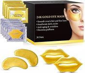 Eye Lip Mask Set -20pcs Under Eye Patches,10pcs Gold Lip Mask -24K Gold Crystal Eye Lip Pads Treatment for Dry Lip,Dark Circles Eyes Moisturizing, Hydrating(Gold Eye Lip Mask Se)