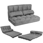 KOMFOTT Adjustable Floor Sofa Bed, Foldable Lazy Sofa Sleeper Bed with 6 Position Backrest & 2 Pillows, Convertible Futon Couch Bed with Suede Cloth Cover, Lounge Recliner for Living Room