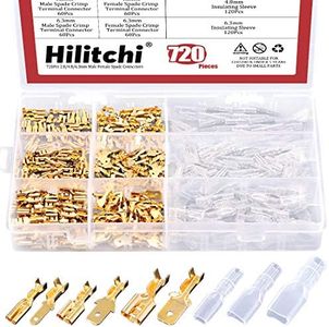Hilitchi 720Pcs Gold Quick Splice Male and Female Wire Spade Connector Wire Crimp Terminal Block with Insulating Sleeve for Electrical Wiring Car Audio Speaker, 2.8mm 4.8mm 6.3mm Assortment Kit