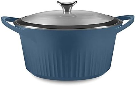 CorningWare, Non-Stick 5.5 Quart QuickHeat Dutch Oven Pot with Lid, Lightweight, Ceramic Non-Stick Interior Coating for Even Heat Cooking, Perfect for Baking, Frying, Searing and More, French Navy