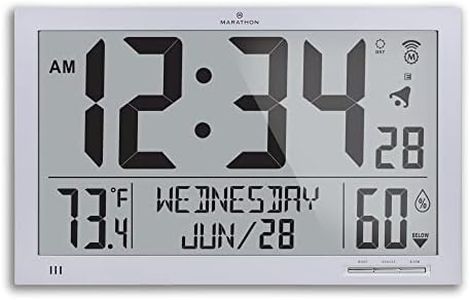 Marathon CL030062-FD-GG Slim Atomic Wall Clock. Jumbo Full Calendar Display. Indoor Temperature & Humidity (New Full Display, Graphite Grey)