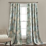 Lush Decor Botanical Garden Curtains Floral Bird Print Light Filtering Window Panel Drapes Set for Living, Dining, Bedroom (Pair), Blue, 52" W x 108L