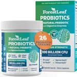 ForestLeaf Clinically Studied Probiotics 100 Billion CFU, 26 Strains with Organic Prebiotic Blend & Digestive Enzymes - Probiotic Prebiotic for Men & Women - Probiotics Digestive Health 30 Caps