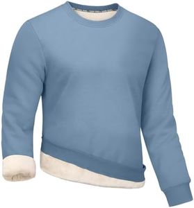 Gihuo Men's Crewneck Sweatshirt Winter Warm Sherpa Lined Pullover Fleece Top Heavyweight Loungewear Sweatshirt (Blue-XL)