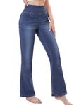 Chasehot Pull on Flare Jeans for Women, Trendy Stretchy High Waisted Bell Bottom Skinny Boot Cut Jeans Legging for Women Dark Wash-XXL