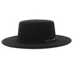 GEMVIE Womens Felt Bowler Boater Hat Vintage Wide Brim Flat Top Hat Buckle Belt Fedora Church Jazz Hat