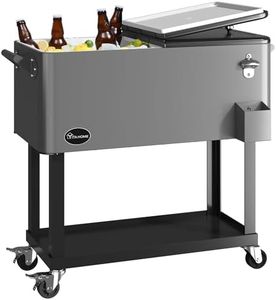 YITAHOME 80 Quart Rolling Cooler Cart with Bottle Opener Drainage, Portable Patio Cooler Rolling on Wheels, Outdoor Rolling Beverage Cart Drink Cooler for Patio Pool Deck Party BBQ Cookouts (Silver)