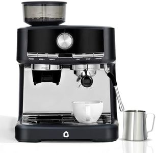 GarveeTech Stainless Steel Espresso Machine w/Built-in Grinder – 20 Bar, 2.8l Removable Tank, Milk Frother Steam Wand for Latte & Cappuccino, Adjustable Shot Volume, Pro for Home Barista & Office