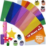 Beeswax Candle Making Kit for Kids - 100% Pure Bees Wax (16 Multicolor Sheets) DIY Candle Rolling Supplies for DIY Art Craft and STEM Projects for Boys and Girls – Includes 6 Safe Wax Cutter Tools