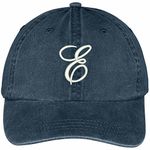 Trendy Apparel Shop Letter E Script Monogram Font Embroidered Washed Cotton Cap, Navy, One Size