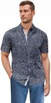 ETHANOL Men Classic Slim Fit Woven Short Sleeve Wrinkle Resistant Print Shirt MST46568 STST Navy L