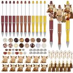 JarThenaAMCS Beadable Pens Bulk Highland Cow Bead Pens with Assorted Colors Yak Gel Ink Pen DIY Making Kit Multicolor Ballpoint Pen Black Ink for Kids Students Office School, 12Sets/124Pcs