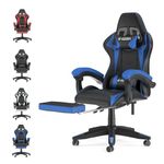 bigzzia Ergonomic Gaming Chair - Gamer Chairs with Lumbar Cushion + Headrest, Height-Adjustable Office & Computer Chair for Adults (with footrest, Blue)