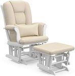 Storkcraft Tuscany Custom Glider and Ottoman with Free Lumbar Pillow (White/Beige) - Cleanable Upholstered Comfort Rocking Nursery Chair with Ottoman