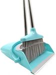 Xifando Extendable Long Handle Broom and Dustpan Set, Stainless Lightweight Upright Standing Broom and Dustpan Combo for Kitchen Lobby Office Living Room Household Indoor or Outside (Light Blue)