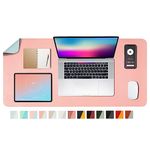 EAGZFFI PU Leather DeskPad,Dual Side Desk pad,Office Desk Mat,Dual Color Desk pad,Leather Desk Writing Mat Mouse Pad for Office & Home,31.5inchX15.7inch (Pink & Sky Blue)