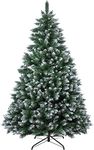 9FT 2,300 Tips Artificial Christmas Pine Tree Fake Xmas Spruce Trees Holiday Decoration with Metal Stand Easy Assembly for Outdoor and Indoor Decor Snow Green