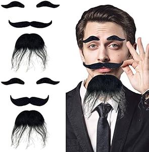 OJYUDD Self Adhesive Fake Eyebrows Beard,2 PCS Costume Facial Hair,Halloween Moustache Kit,Disguise Decoration for Masquerade Costume Party (Black)