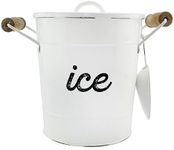 AuldHome Rustic Enamelware Ice Bucket; White Farmhouse Style Insulated Ice Server