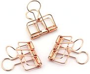 oddpod™ Pack of 10 Premium 19mm Small Metallic Wire Binder Clips for Notes, Letters, Papers, Document Organisation/Hollow Binder Clamps for use in Home, School, Office Supplies - Rose Gold