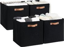 StorageWorks 13x13 Storage Cubes, Collapsible Storage Bins Organizer for Closet, Fabric Storage Box with PU Handles, Black, 4-Pack