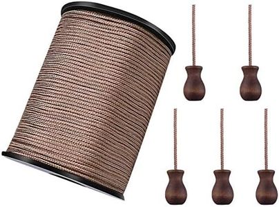 WXJ13 One Roll 50 Yards Brown Braided Nylon Lift Shade Cord with 5 Pack Brown Wood Cord Knobs, 1.8 mm (Brown)