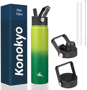 Konokyo Insulated Water Bottle 24oz Stainless Steel Sport Water Bottles With 3 Lids,Bamboo Grove