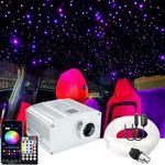 AZIMOM 10W Twinkle Bluetooth RGBW LED Fiber Optic Star Ceiling Light Kit 300pcs 0.75mm 9.8ft Sensory Music Mode APP Remote Control for Indoor Car Interior Decoration