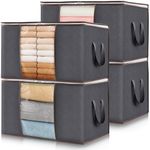 Lifewit 60L Clothes Storage Bags, Foldable Storage Box Moving Bags Wardrobe Storage Organiser Packing Boxes for Moving House with Clear Window for Clothing Bedding Blankets, Grey, 4 Pack