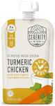 Serenity Kids Bone Broth Puree Made With Organic Veggies | Clean Label Project Purity Award Certified | 3.5 Ounce BPA-Free Pouch | Pasture Raised Turmeric Chicken | 12 Count