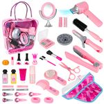 deAO Kids Makeup Set, Pretend Hairdressing Salon Toy Set Girls Styling Beauty Fashion Kit Pretend Role Play Makeup Accessories Playset For Children