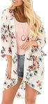 Camisunny Women Chiffon Printed Cardigan Kimono Robe Tops Beach Bikini Cover up Blouse, 011 Light Beige, Medium