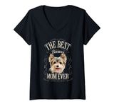 Womens Best Biewer Mom Ever Funny Biewer Terrier Dog Gifts Vintage V-Neck T-Shirt