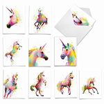 The Best Card Company - Assorted of 10 Appreciation Notes w/Envelopes (4 x 5.12 Inch) - Funky Rainbow Unicorns, Majestic Horses Set for Kids - Colorful All Occasion Thanks Cards AM6748TYG-B1x10