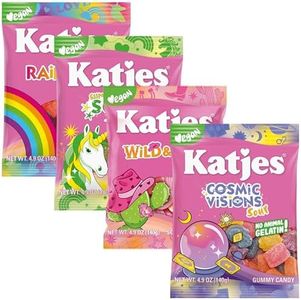 Katjes Vegan Rainbow, Sour, Wild & Free and Cosmic Visions Variety Pack - Flavored Gummy Snacks - Palm Oil Free Candy - No Animal Gelatin - No High Fructose Corn Syrup, 4.9oz, 4 Pack
