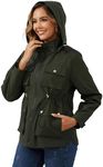 PESION Womens Packable Military Utility Raincoats Outerwear Waterproof Windbreaker Jacket Cargo Jacket with Pockets for Outdoor Travel Hiking, Army Green, Small