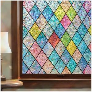 Coavas Stained Glass Window Film, Window Films for Privacy 3D Rainbow Window Film for Glass Door Static Clings UV Blocking Decorative Colorful Lattice Stickers for Home, 17.5'' x 78.7'',44.5 x 200cm