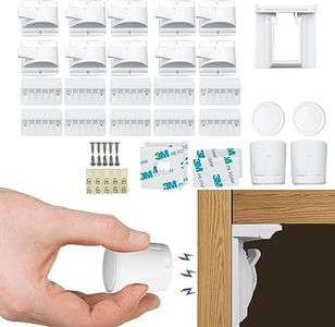 Baby Proofing Magnetic Cabinet Locks(10 Locks & 2 Keys), Child Proof Safety Latches for Drawer Doors Cupboard Kitchen Bedroom, Adhesive or Screw Two Easy Installation Methods