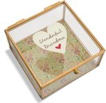 Pavilion Gift company A Mother's Love - Wonderful Grandma Floral Glass Jewelry Box 4.25 Inch, Floral, Green