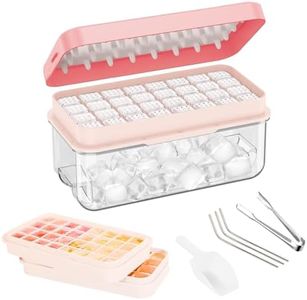 Ice Cube Tray with Lid and Bin,64 Pcs Ice Cube Molds for Freezer,Easy Release,with 2 Stackable Ice Cube Trays,3 Steel Metal Straws,Ice Tong and Ice Scoop,Suitable for Whiskey,Cocktail,BPA Free