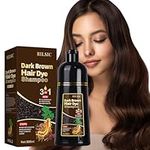 RILSIC Dark Brown Hair Dye Shampoo 3 in 1, Instant Hair Color Shampoo for Women Men, Hair Dye Shampoo for Grey Hair Coverage - Herbal Black Hair Dye Coloring in Minutes(500ML)