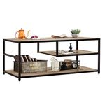 LINSY HOME Coffee Table 43”, 3-Tier Coffee Table with Storage, Wood Coffee Tables for Living Room Balcony Office, Rectangle Wood TV Stand Side End Table, Easy Assembly