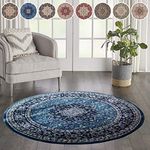 cozily Vintage Traditional Oriental Rome Style Anti Fatigue Turkish Mat Washable Jute Backing Round Area Rugs for Hallway Kitchen Living Room Office Bedroom Aisle Corridor (120x120, Blue)