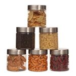 PEARLPET Plus Range Plastic Storage Jars & Containers For Kitchen |Stackable |Air Tight| Steel Cap Jar Set Of 6 Food Grade Boxes For Kitchen storage | Bpa-Free |6 pieces of 500 Ml,Transparent