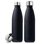 Triple Insulated Stainless Steel Water Bottle (Set of 2) 500ml Insulated Water Bottles, 100% Leakproof Travel Bottle Keeps Hot and Cold - BPA-Free Reusable Flask - Non-Sweat Metal Drinking Bottle