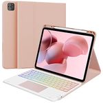 GreenLaw Stain Resistant Keyboard Case for iPad Pro 12.9, DIY 7 Color Backlit, Waterproof Case, 2 BT Channels, Rechargeable Keyboard for iPad Pro 12.9 inch 6th/5th/4th Generation, Rose Gold